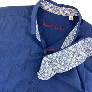 Robert Graham Jacquard Shirt Mens XL Blue Paisley Flip Cuff Button Down